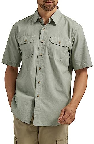 Wrangler Authentics Herren Kurzärmeliges Klassisches Gewebtes Hemd, Sea Spray Chambray, XX-Large