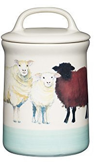 KitchenCraft Apple Farm Hand-Finished 'Sally Sheep' Ceramic Airtight Storage Jar, 1.5 x 17.5 cm (4 x 7) - Cream/Green