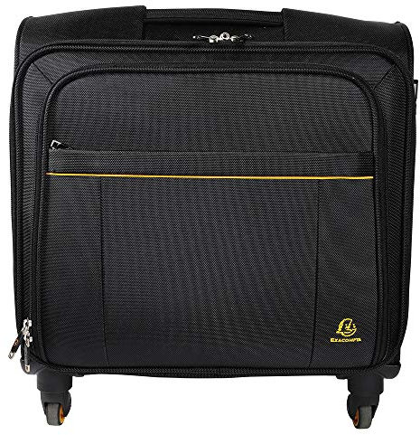 Exacompta 18834E Premium Notebook-Trolley Exactive mit 15,6’’ Laptopfach und ausziehbarem Trolleygriff, wasserabweisend 2 USB Anschlüsse Reisetasche ideal für Privat- und Geschäftsreisen, schwarz