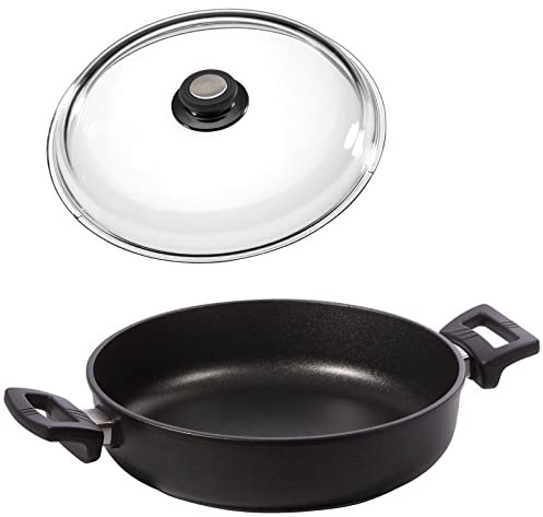 Eurolux Guss-Kasserolle Ø 24 cm Induktion Set mit Deckel - flache induktive Universal Bratenkasserolle 3.0 Liter mit Antihaft-Beschichtung - ohne Stiel - Made in Germany