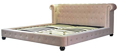 Ehebett 180x200cm Rosa Samt Kingsize Bet Kopfteil Chesterfield Doppelbett Retro fha056 Palazzo Exklusiv