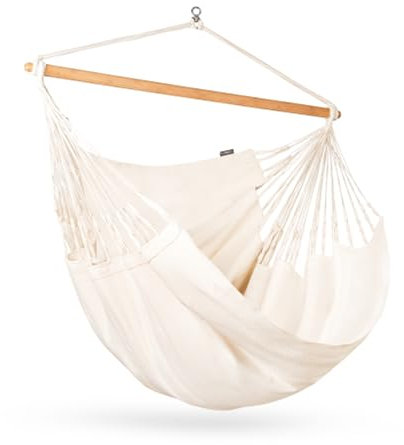 La Siesta®- Habana Hängesessel Comfort Size für Entspannung & Stil: 360° Drehgelenk, hochwertiges Bambusholz - GOTS-zertifizierte Baumwolle. (Latte)
