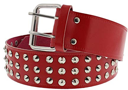 Zac's Alter Ego Three Row Conical Studded Red Leather Belt