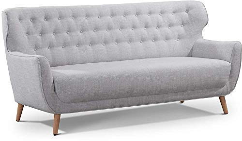 CAVADORE Dreisitzer-Sofa Abby / Klassisches Polstersofa mit Knopfverzierung / 183 x 89 x 88 / Strukturstoff, hellgrau