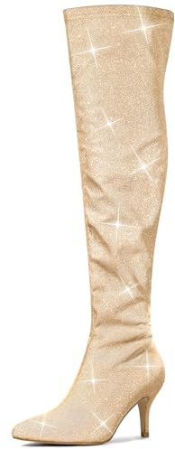 Allegra K Botas altas de tacón de aguja con purpurina para mujer, Gold, 38 EU