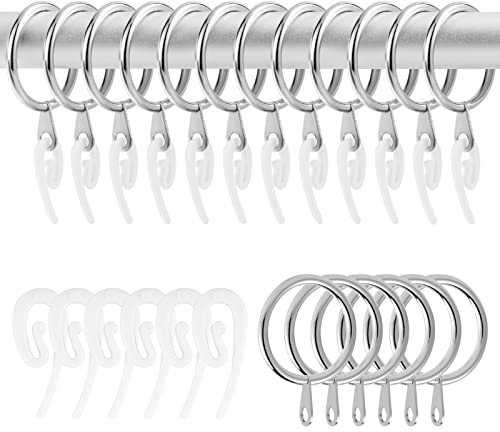 50 Pack Metal Curtain Rings And Hooks, 30mm Internal Diameter Eyelets for Curtain Poles And Rods With 50 White Plastic Hooks, For Drapery, Rods and Shower Hanging, Silver