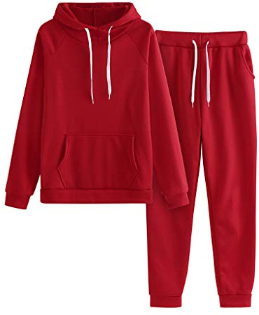 IQYU Traje de chándal para mujer, de dos piezas, para invierno, otoño, 2 piezas, con capucha, para ocio, para niños, para correr, yoga, gimnasio, ropa deportiva, rojo, XL