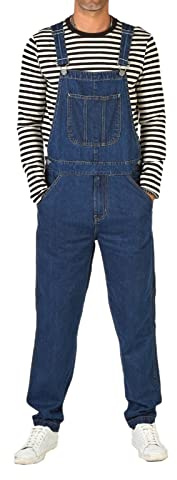WSLCN Salopette in denim per uomo, vestibilità regolare, alla moda, con bretelle, jeans, tuta in denim, Blu scuro, XX-Large