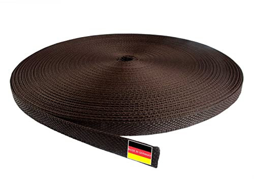 Inovatec 50 Meter Rollladengurt Mini 12mm für Tür und Fenster Rolladen - reißfest und UV-beständig - in Grau Weiß Beige Braun Schwarz, Farbe:Braun