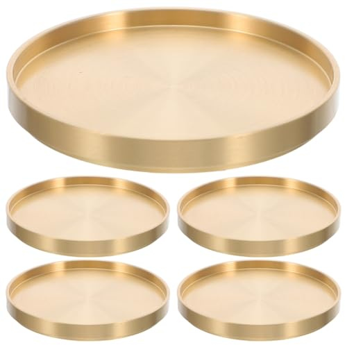 Mikinona Brass Cup Coasters Set of 5 Metal Coffee Coasters for Mugs and Teacups Desktop Cup Mat for Home Office Restaurant Tearoom Easy to Wash