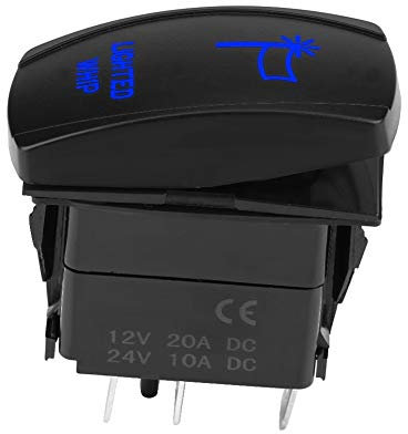Interrupteur à Bascule Fouet éclairé au à 5 Broches, Lumière LED Marche/arrêt, 12V 20A 24V 10A, Noir pour Voitures et Motos (lumière bleue)