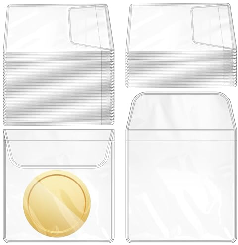 Vmiapxo 200 Pack Single Pocket Coin Sleeves, 2.2x2 Inch Clear Plastic Coin Protector Holders, Transparent Coin Pockets for Jewelry Ring Earring Gemstone Collection Supplies & Protectors (Rectangular)