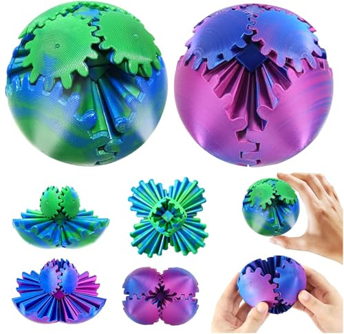 Audasi Gear Ball Fidget 3D Printed Gear Ball 2Pack steampunk whirling wonder fidget Giocattolo Sensory Ball Cube Fidget Divertente giocattolo Fidget rilassante per lo stress e l'ansia per(blu e viola