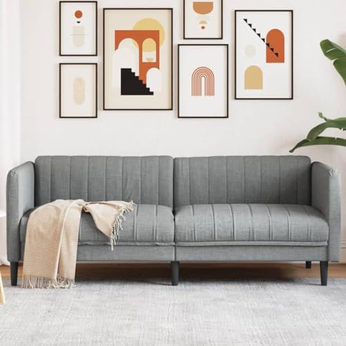 Willood Sofá de 3 Plazas, Asiento de Relax Televisión con Respaldo Reposabrazos, Sillón Tapizado de Descanso, Mueble para Salón, Tela Gris Claro