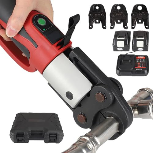 Herramienta de prensado de Tubos de Acero Inoxidable Profesional, 38 kN, Herramienta de prensado de Tubos eléctrica de 18 V con 3 mordazas de Prensa, 2 baterías de 4,0 A