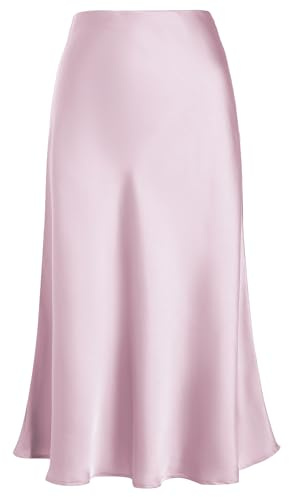 Eisnnu Gonna in Raso da Donna Gonna a Trapezio Lunghezza Midi Tinta Unita a Spina di Pesce in Seta per Feste aziendali S-XXXL (IT, Testo, S, Regular, Regular, Viola)