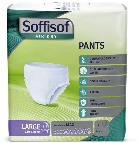 Soffisof Air Dry Windelpants für Erwachsene Maxi L - Inkontinenz Pants - Einzelpackung mit 8 Windeln, 9 Tropfen - Windeln Pants