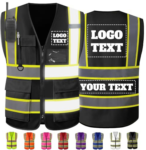 Hapelf Gilet de sécurité personnalisé, gilets réfléchissants haute visibilité avec poches à logo, hommes et femmes, personnalisable, 2 gilets de travail bicolores