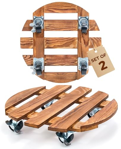 Bamworld 2pack Plant Trolley Heavy Duty Plant Caddy with Wheels 12 Inch Rolling Plant Stand with 360 Swivel Lockable Casters for Heavy Duty Plant Pots Indoor Outdoor Dark Brown