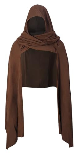 Medieval Hooded Shawl, Multifunctional Cowl Scarf, Costume Accessory for Viking Shaman Renaissance (Brown)