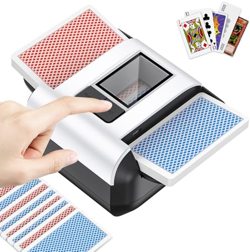 KPAW Automatic Card Shuffler for 1-2 Decks with Dual Modes, USB-C Rechargeable, Low Noise Compatible Card Shuffler Machine for Home Card Game, Travel