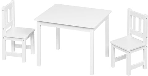 WOLTU Juego de Mesa y 2 Sillas para Niños, Mesa Infantil con Sillas, Muebles para Niños en Jardín Infancia y Habitación Infantil, 60x50x48,5cm, Blanco