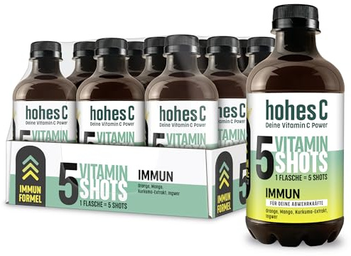Hohes C Vitamin Shots Immun (12 x 330ml) – Für die Abwehrkräfte; mit Orange, Mango, Kurkuma-Extrakt, Ingwer - vegan, ohne Zuckerzusatz & Konservierungsstoffe
