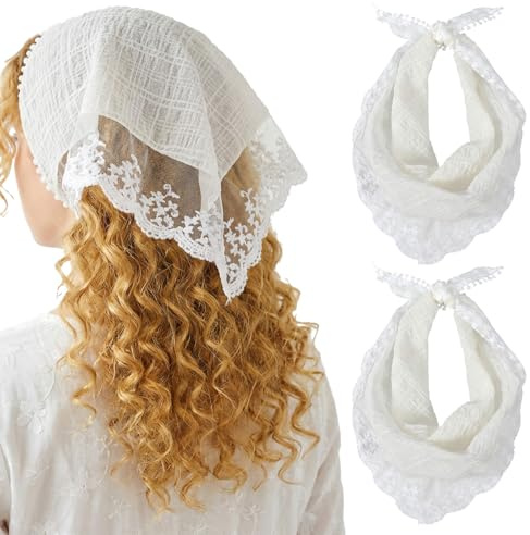 2 stycken vit spets triangel, retro huvudduk damer, Quilax Boho huvudduk damer, elastisk sommar solskydd huvuddukar, elegant pannband bandana, för kvinnor flickor hårtillbehör