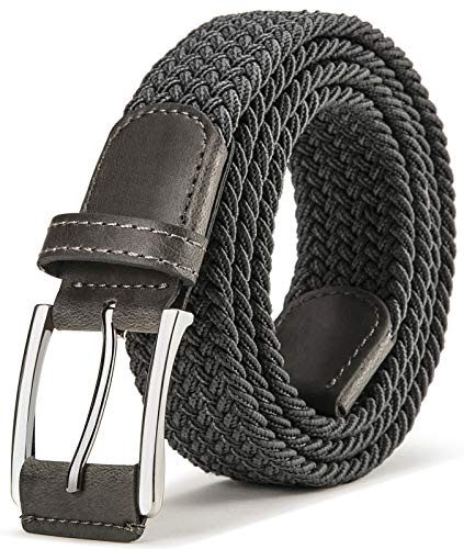 Cintura Uomo,BULLIANT Cinture Elastica Intrecciata con Fibbia in Lega di Zinco 35mm,Grigio Scuro1352,130cm/46-50vita regolabile