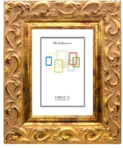 CHELY INTERMARKET MOD201 Marco Fotos Estilo Barroco Dorado 13x18cm Decoración Vintage Para Fotografías Títulos Diplomas Certificados Madera Maciza Perfil Floral Relieve Montaje Pared