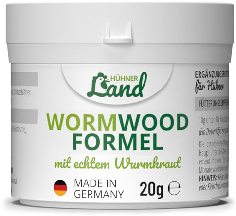 HÜHNER Land La formula di Worm Wood per e dopo le vermi, vermi e sbrinamento per polli 20 g – Prodotto naturale in caso di infestazione di vermi per polli, armonizzazione del tratto