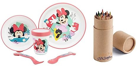 Non Slip Bicolor Premium Micro Dining 5 Piece Set - Plate Bowl and Tumbler Spoon Fork Dinnerware Set for Children BPA Free re-usable Plastic Microwave Safe
