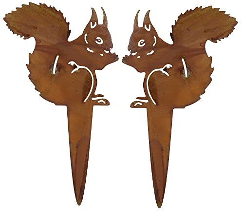 DAGORD 2 Pièces Écureuil Rouillé 210x120mm Écureuil pour Arbre Decoration Murale Écureuil Métal Décoration Jardin Écureuil Piquets de Jardin en Métal pour Pelouses Jardins