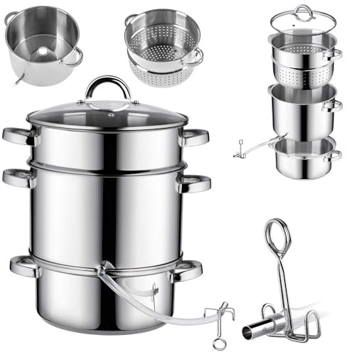 KADAX Extracteur de jus à vapeur en acier inoxydable avec couvercle en verre - Passe au lave-vaisselle - Pour tous les types de plaques de cuisson, y compris l'induction (argent 8 l)