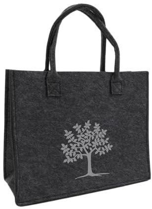 CB Home & Style Filztasche mit Lebensbaum Einkaufstasche Einkaufskorb Tasche Shopper ca. 35x15x28cm (Dunkelgrau)