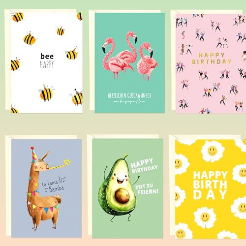 LOViLEE 10x Geburtstagskarten Set mit Umschlag & Stickern - Glückwunschkarten Geburtstag, Happy Birthday Karte - Postkarten - Geburtstagskarte Frau, Geburtstagskarte Mann, Geburtstagskart Kinder