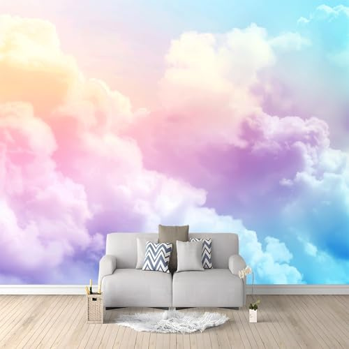 Nuages ​​Colorés Papier Peint Panoramique 200x140 cm Multicolore Intissé Murale, Photo Murale pour Salon Chambre d'enfants restaurant Décoration Murale