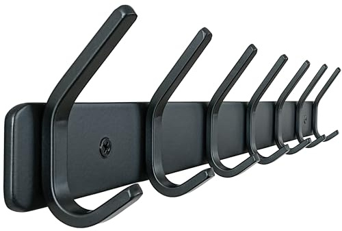 Honsky Garderobenhaken-Schwere,Garderobenleiste,Wandgarderobe,Hakenleiste mit 7 Doppelte Haken,Hakenleiste Garderobe für Jacken,Mäntel,Schals,Schwarz