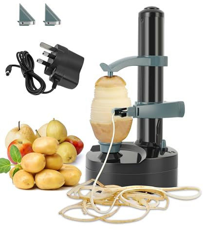 Pelador eléctrico de patatas, herramienta de pelado de cocina de acero inoxidable, máquina peladora de patatas giratoria automática con dos cuchillas (dentro de la base)