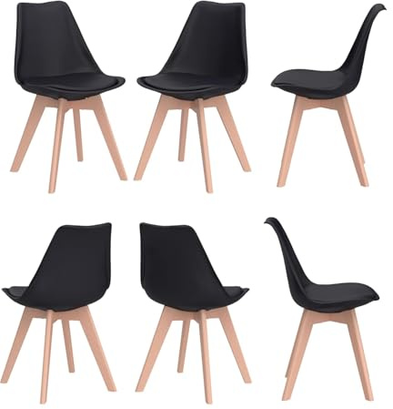 sinlikon Sillas de Comedor Pack Silla Escandinava Ergonómica,pies de Madera Maciza y cojín de Espuma Suave (Nero-Pack 6)
