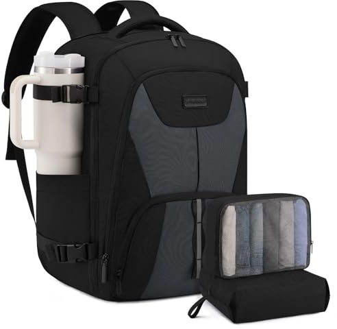 LOVEVOOK Handbagage ryggsäck, stor utbyggbar reseryggsäck flygplan män kvinnor, resa ryggsäck för 17,3 tum bärbar dator, flyg godkänt ombordbagage, vattentät för resor helger, 1-grå svart, 20 Zoll