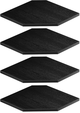 JJL Hörnhyllor 30cm, Sexkantig 4 Nivåer Trähylla med Kabelhål, Väggmonterad, Dekoration & Förvaring i Sovrum/Lägenhet/Kök, Svart