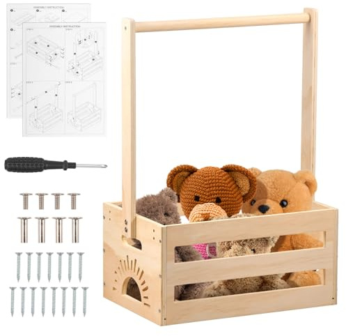 Babykorg med handtag, trä baby shower skåp praktiska graviditetspresenter förvaringskorg för nybakade föräldrar med 5 klädgalgar naturträ dekor (Utan klädhållare E)