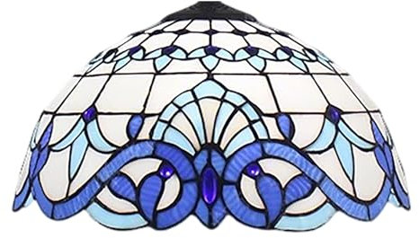 Dualbao 16 Inch Blue White Baroque Lamp Shade Replacement Only, Tiffany Style Beige Stained Glass Lampshade Classic Vintage Lamp Cover Fit for Table Lamp Pendant Light Floor Lights