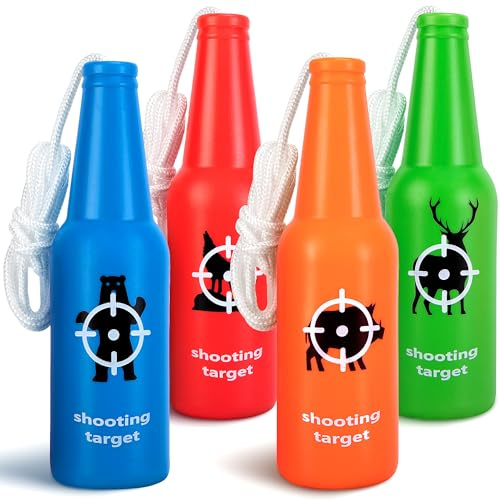 RunNico 4/8 Pack Shatterproof Bottle Shooting Targets, Hunting Plastic Bottle Targets with Hanging Rope, Portable Bright Color Bottles Target for Indoor Outdoor Gun Range Firearm Practice Accessories