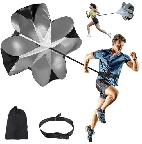 Paracadute da corsa da 142 cm, con cinghie regolabili, attrezzatura da allenamento per resistenza e agilità, attrezzatura per allenamento di velocità per basket per migliorare la potenza e la