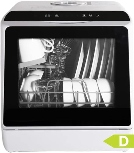 YU YUSING Mini Lave-vaisselle Compact 45cm 3 Couverts, 5+1 Programmes, Séchage PTC, Sans ou Avec Arrivée d'Eau, Petit Lave Vaisselle Pose Libre, Portable, Réservoir 5L, Écran LED, Blanc et Noir