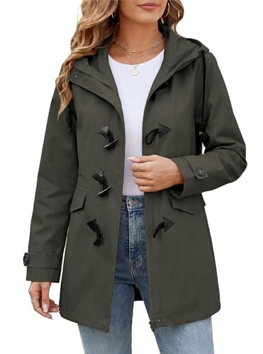 CMTOP Chaqueta Mujer Primavera Abrigo Entretiempo Algodón Parka Militar Elegante con Botones de Cuerno Cazadora Ligero Práctica con Capucha Chaquetas Informal de Verano Otoño