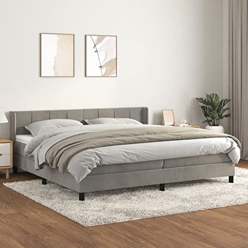 Emmtore Boxspringbett, Bett mit Matratze Kopfteil, Doppelbett Bettgestell mit Lattenrost, Polsterbett Bettrahmen, Hellgrau 200x200cm Samtsku3130979