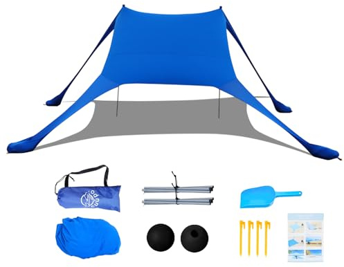 Cuupo Tenda da spiaggia, 2 x 2,1 m, pop-up, SPF 50, protezione solare, anti vento, tenda da spiaggia con aste di stabilità e sacchi di sabbia, portatile, protezione solare da spiaggia, cortile
